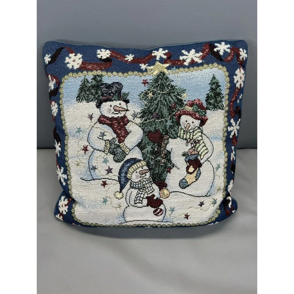 Manual Woodworkers & Weavers Snow Folks Throw Pillow Snowmen Christmas Tree